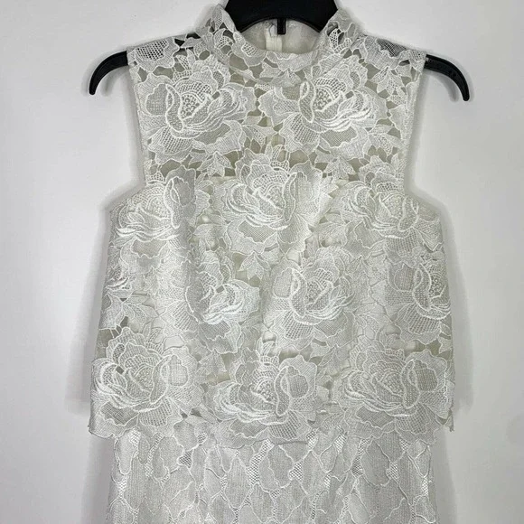 Monique Lhuillier Dress 4 Wht Lace Cocktail High Neck Structured 444209 NWT $598 - Picture 4 of 12